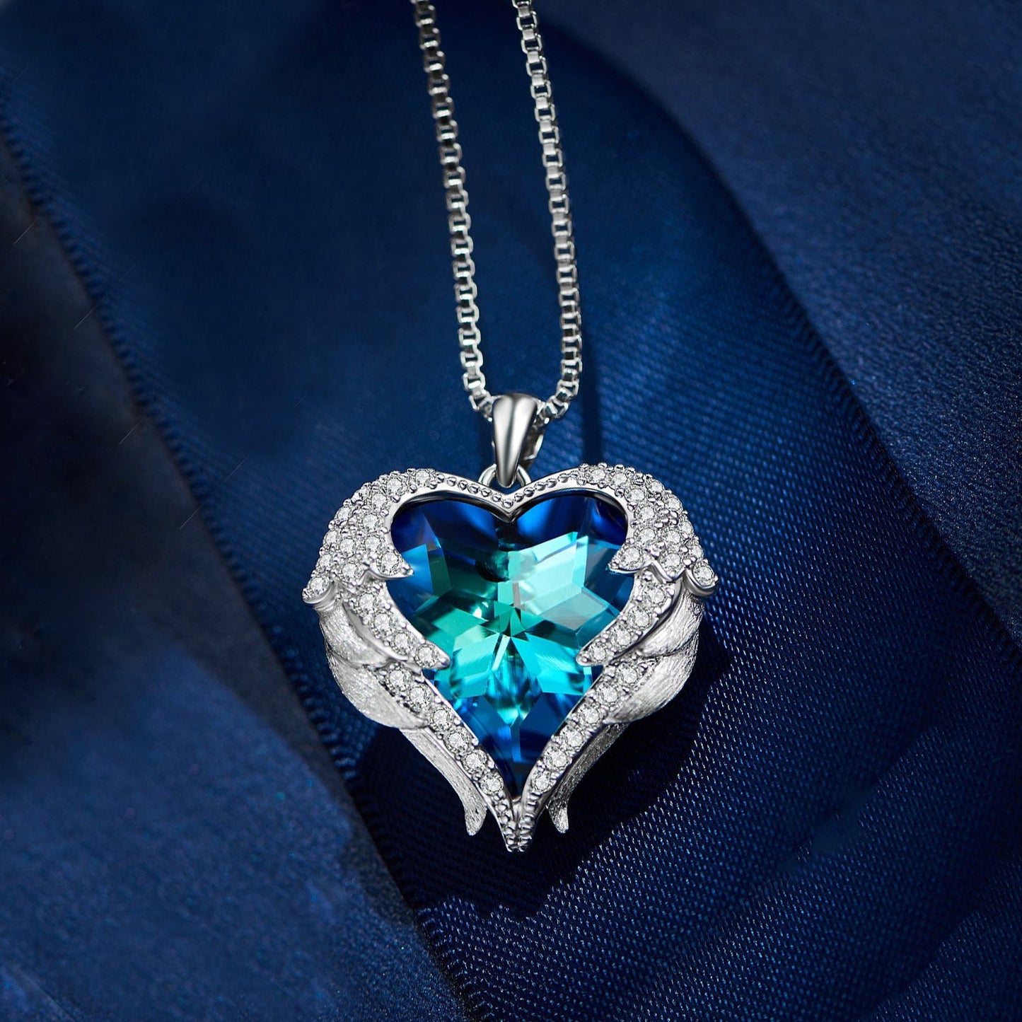 3.00 Cttw Rainbow Aurora Borealis Gemstone Heart Necklace in Silvertone (8+ Options)