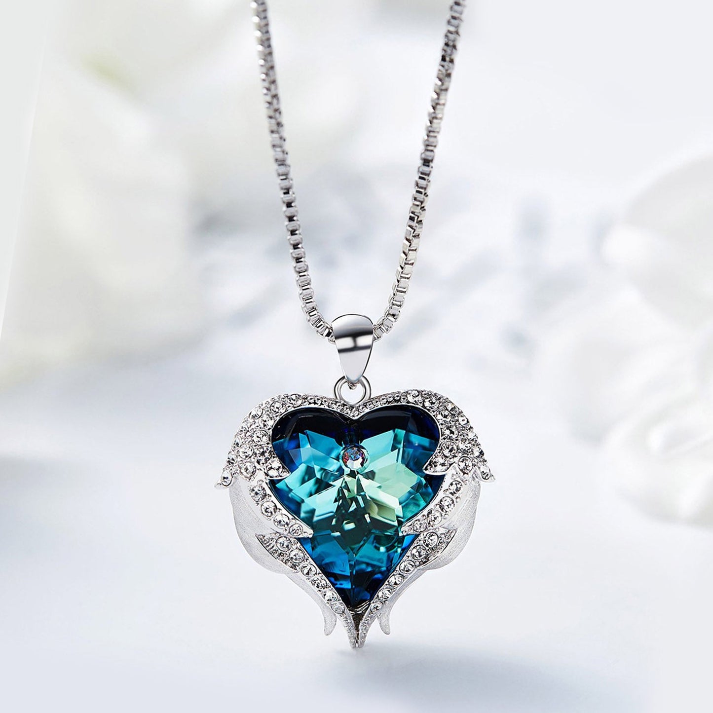 3.00 Cttw Rainbow Aurora Borealis Gemstone Heart Necklace in Silvertone (8+ Options)