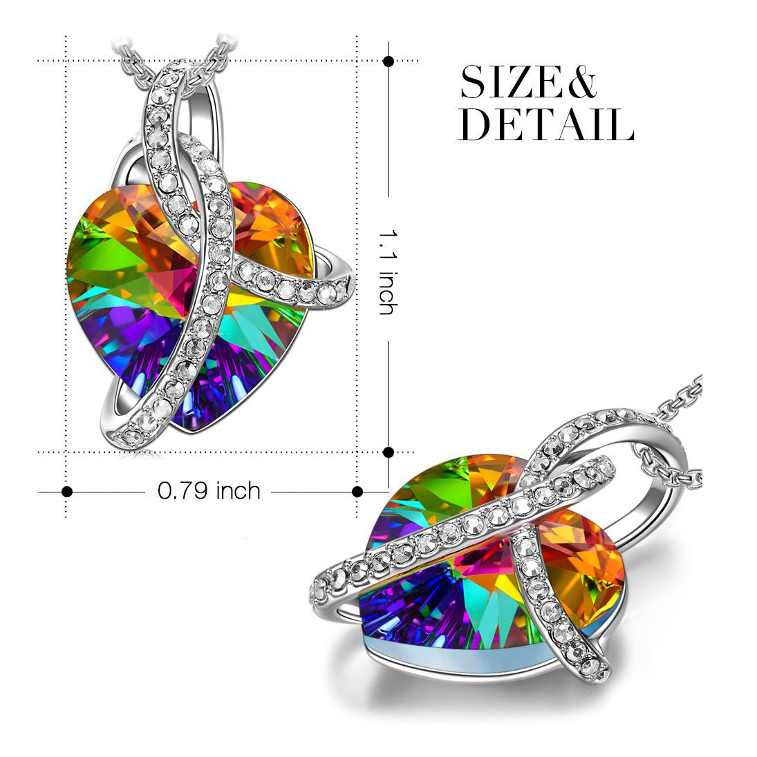 3.00 Cttw Rainbow Aurora Borealis Gemstone Heart Necklace in Silvertone (8+ Options)