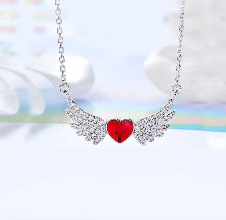 Red Elements Angel in My Heart Forever Necklace in 14K White Gold Tone