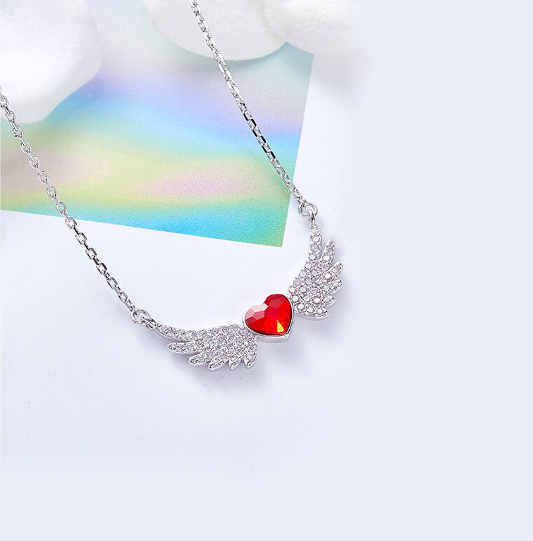 Red Elements Angel in My Heart Forever Necklace in 14K White Gold Tone