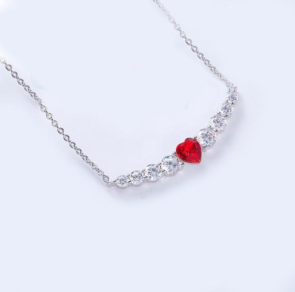 Red Heart Shaped Elements Orchid Pav'e Necklace in 14K White Gold