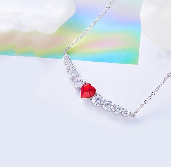 Red Heart Shaped Elements Orchid Pav'e Necklace in 14K White Gold