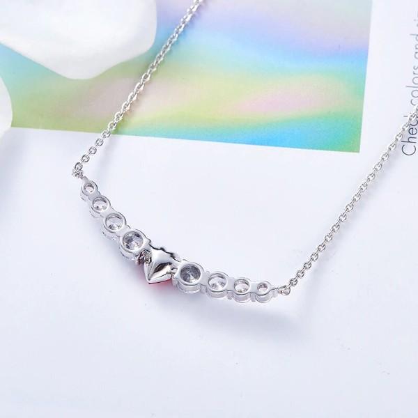 Red Heart Shaped Elements Orchid Pav'e Necklace in 14K White Gold