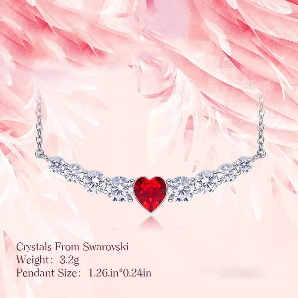 Red Heart Shaped Elements Orchid Pav'e Necklace in 14K White Gold