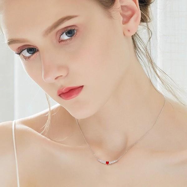 Red Heart Shaped Elements Orchid Pav'e Necklace in 14K White Gold