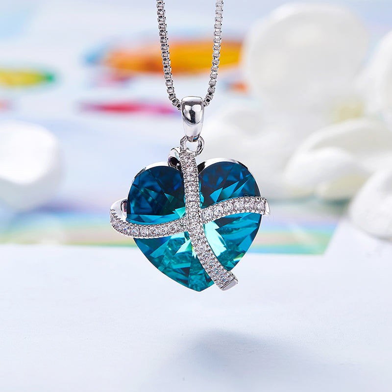 3.00 Cttw Rainbow Aurora Borealis Gemstone Heart Necklace in Silvertone (8+ Options)