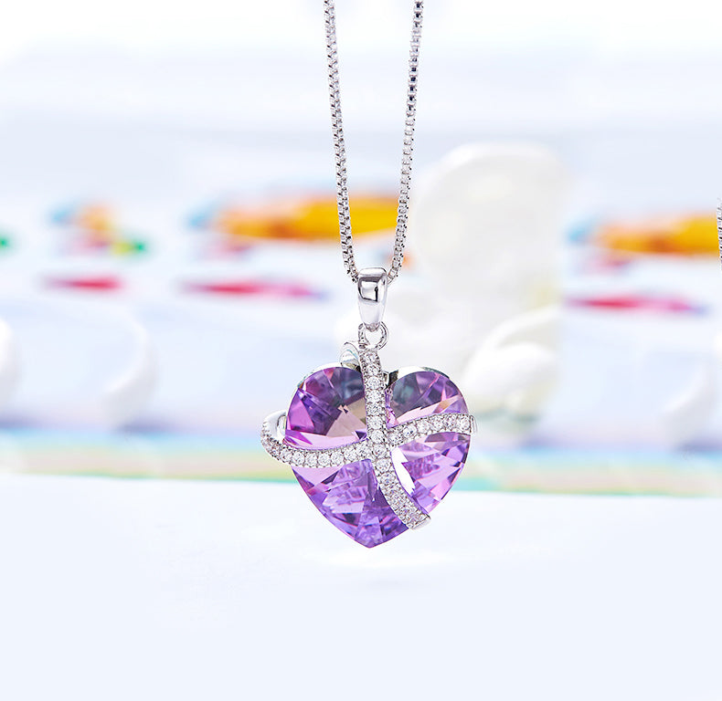 3.00 Cttw Rainbow Aurora Borealis Gemstone Heart Necklace in Silvertone (8+ Options)
