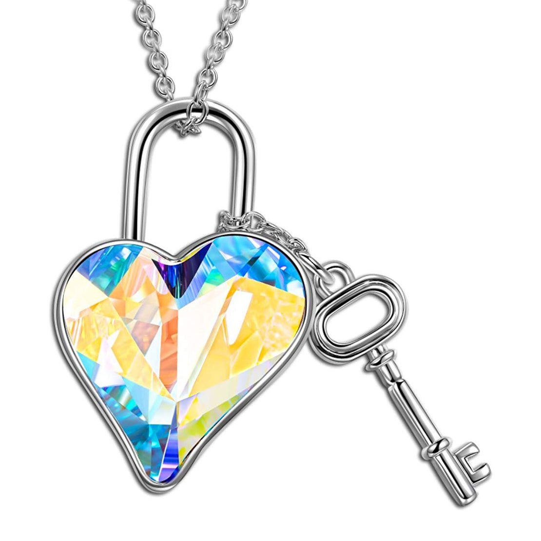 3.00 Cttw Rainbow Aurora Borealis Gemstone Heart Necklace in Silvertone (8+ Options)