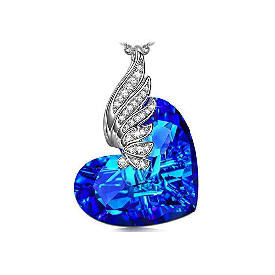 Bermuda Blue Pav'e White Lining Angel Shaped Necklace