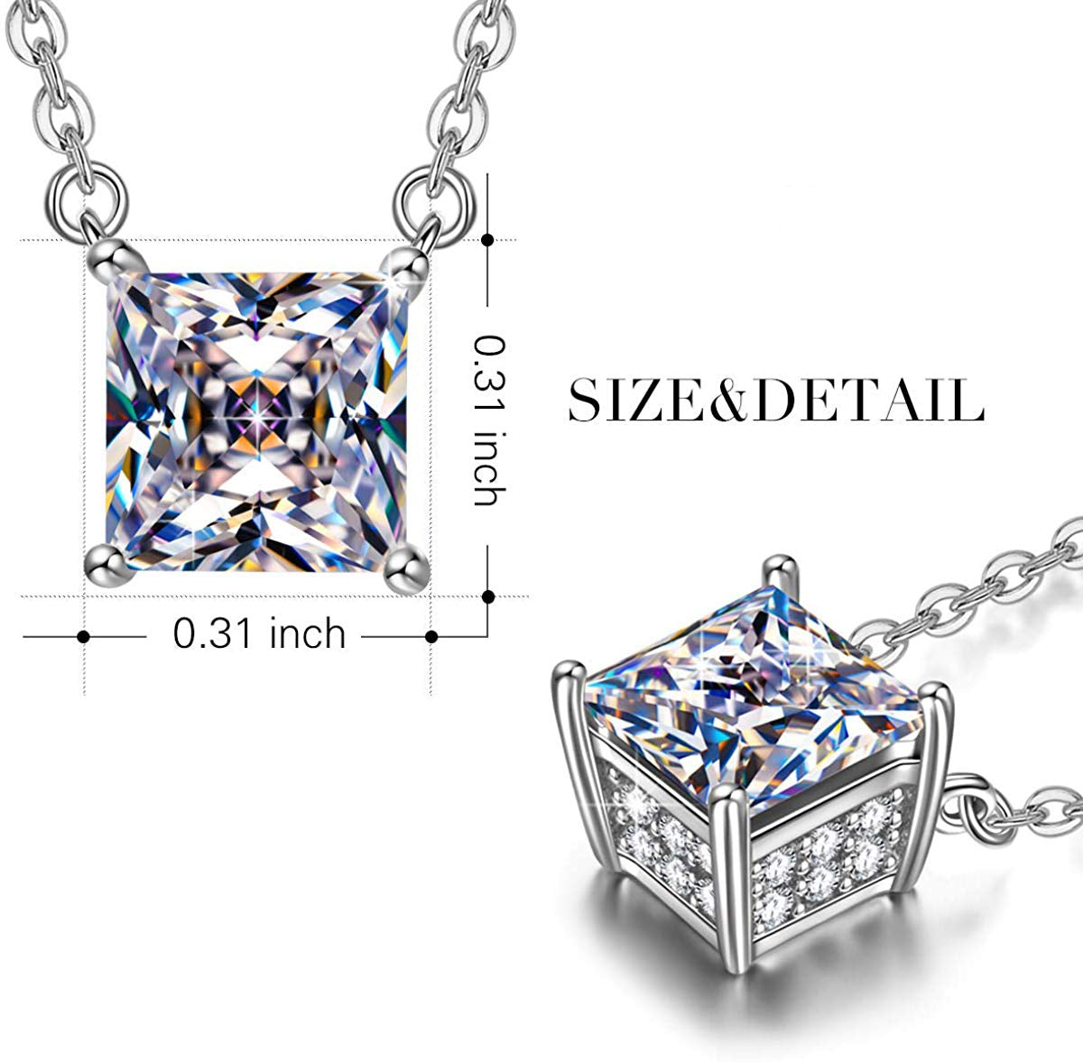 White Mini Elements Princess Cut Necklace in 14K White Gold Tone
