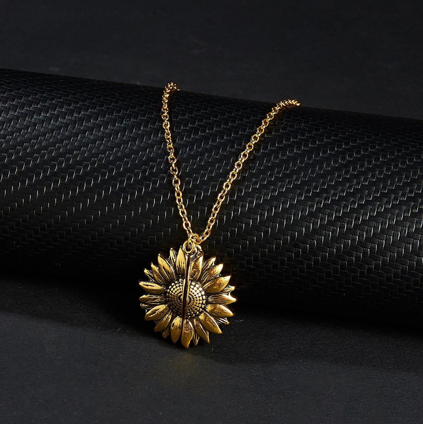 Spring is Here Inspired Open Sunflower Pendant Necklace in Goldtone Tone