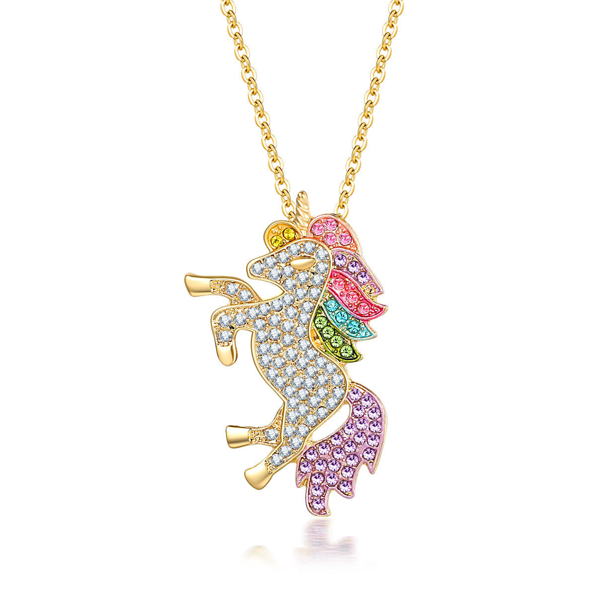 Crystal Rainbow Unicorn Necklace in Goldtone - 2 Options