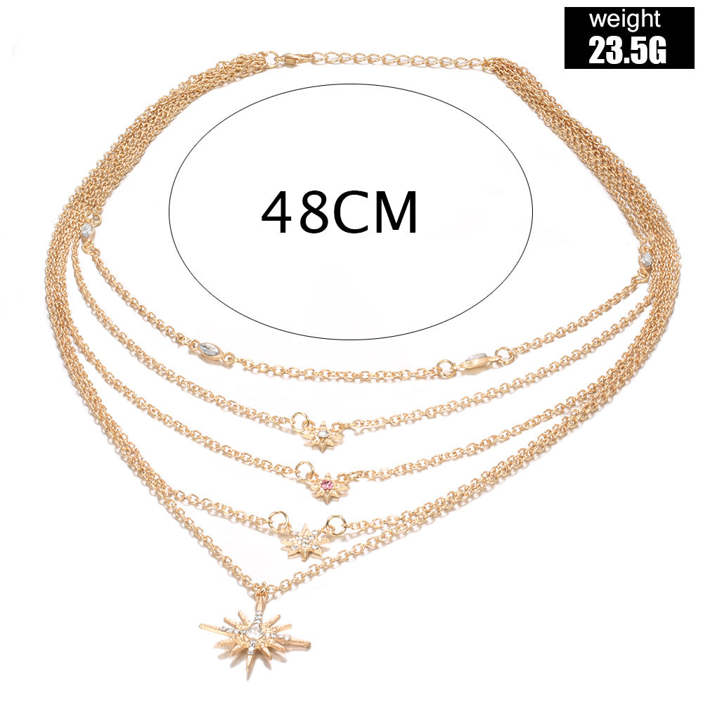 Celestial Stars in the Sky Pav'e Statement Chic Necklace in Goldtone Tone