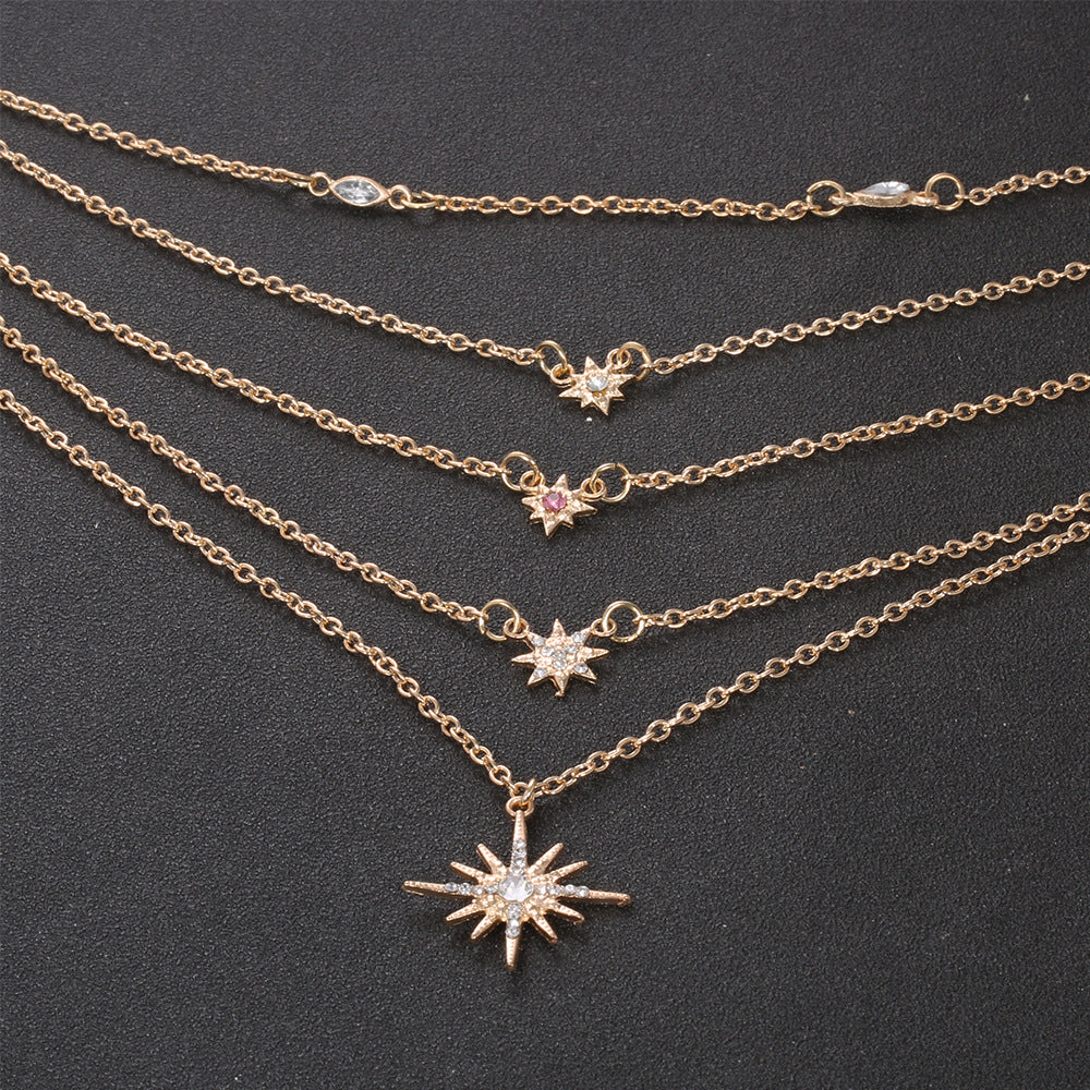 Celestial Stars in the Sky Pav'e Elements Chic Necklace in Goldtone Tone