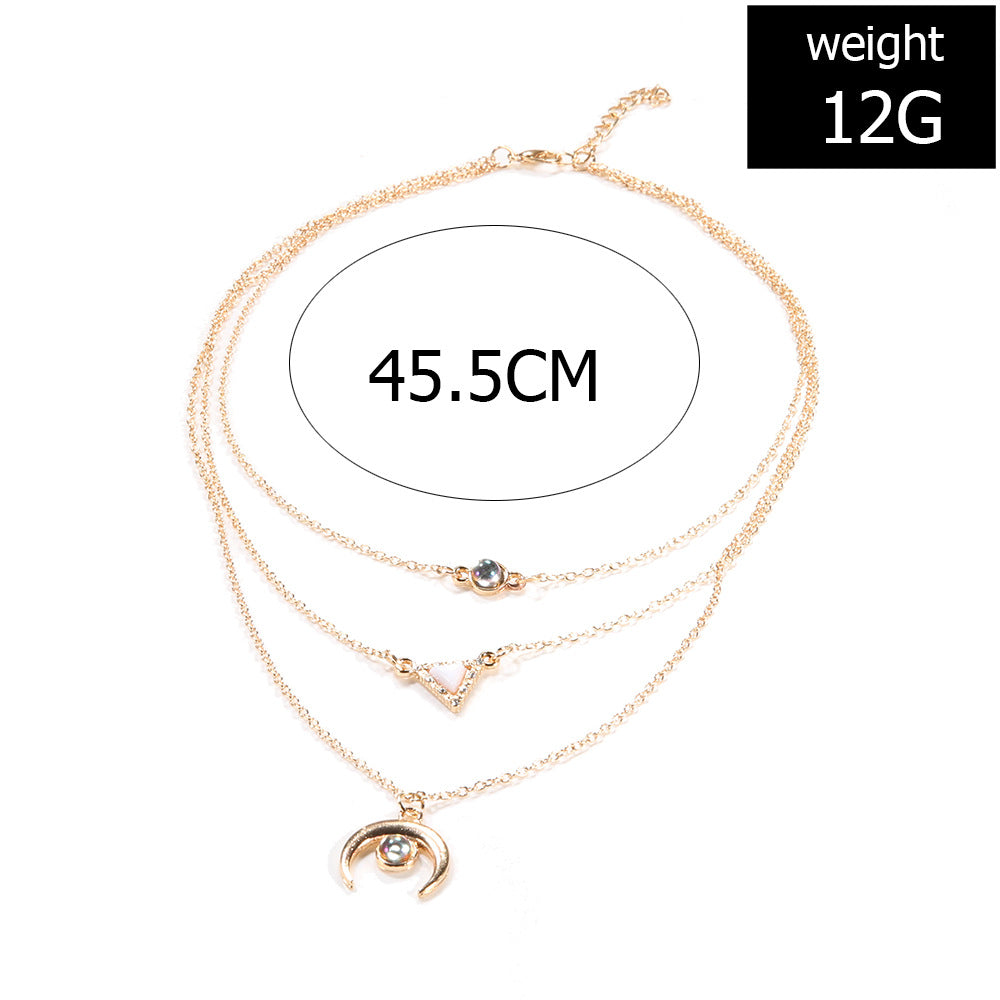14K Rose Gold Tone Opal Crescent & Triangular Statement Necklace