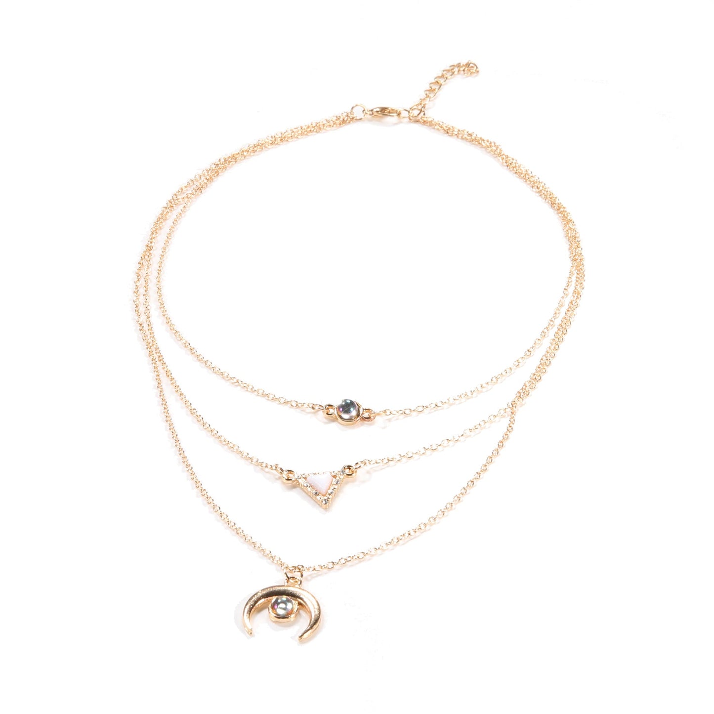 14K Rose Gold Tone Opal Crescent & Triangular Statement Necklace