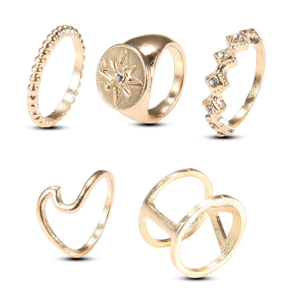 11-Piece Minimalist Bohemian Pav'e Ring Set in Goldtone Tone