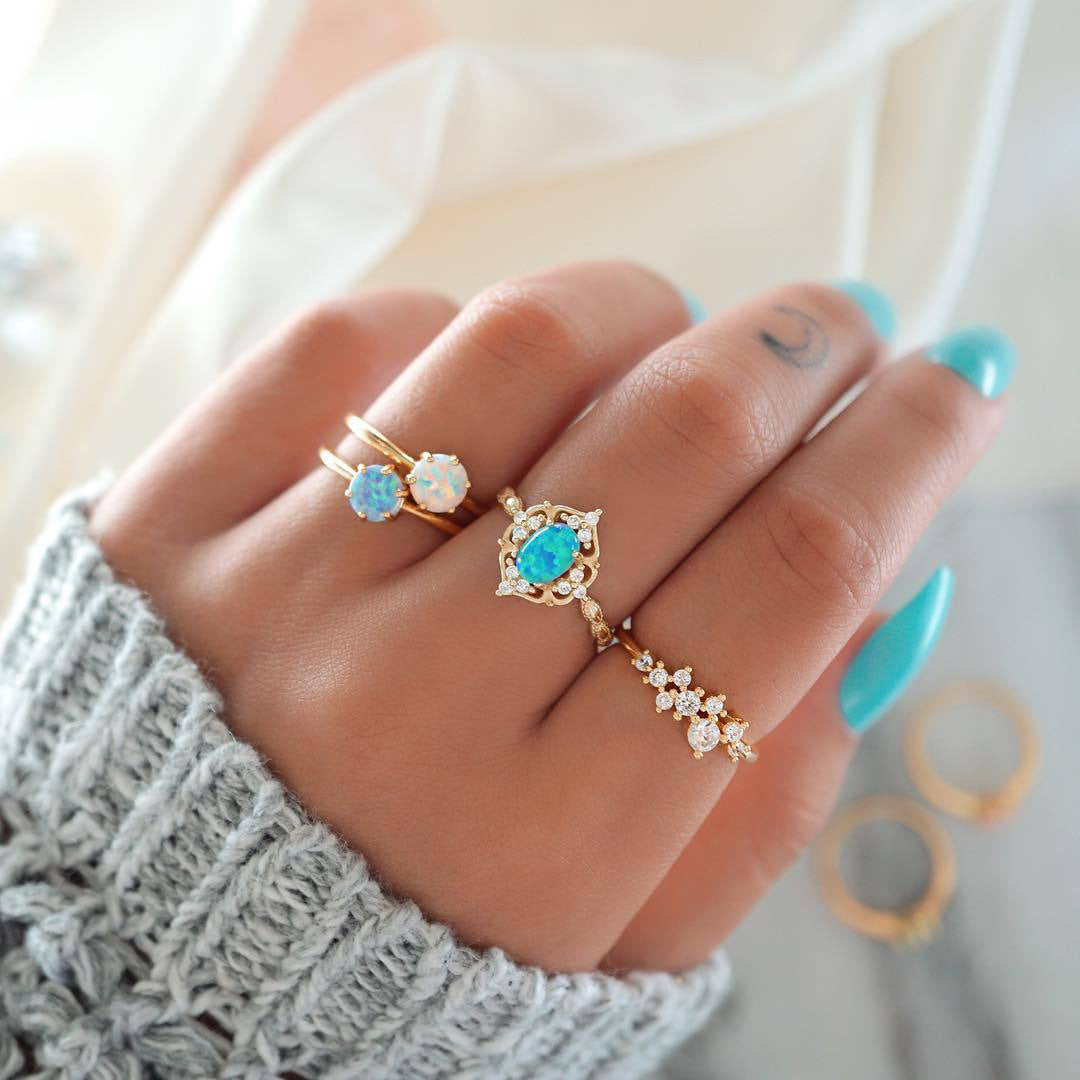11-Piece Minimalist Bohemian Pav'e Ring Set in Goldtone Tone