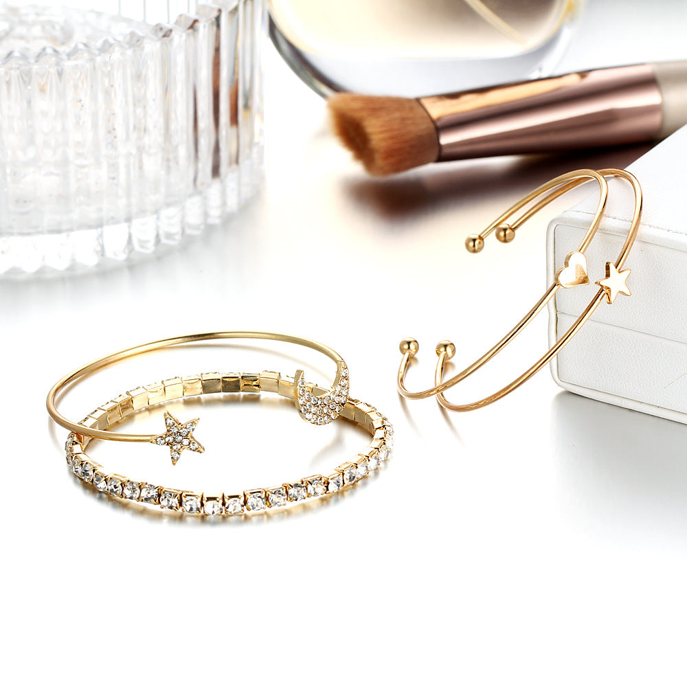 4 Piece Celestial Bangle Set With Crystals Goldtone Bracelet in Goldtone