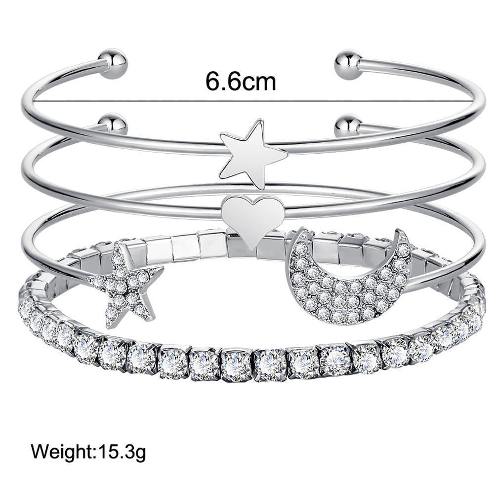 4 Piece Celestial Bangle Set With Luxe Crystals Silvertone Bracelet ITALY Design