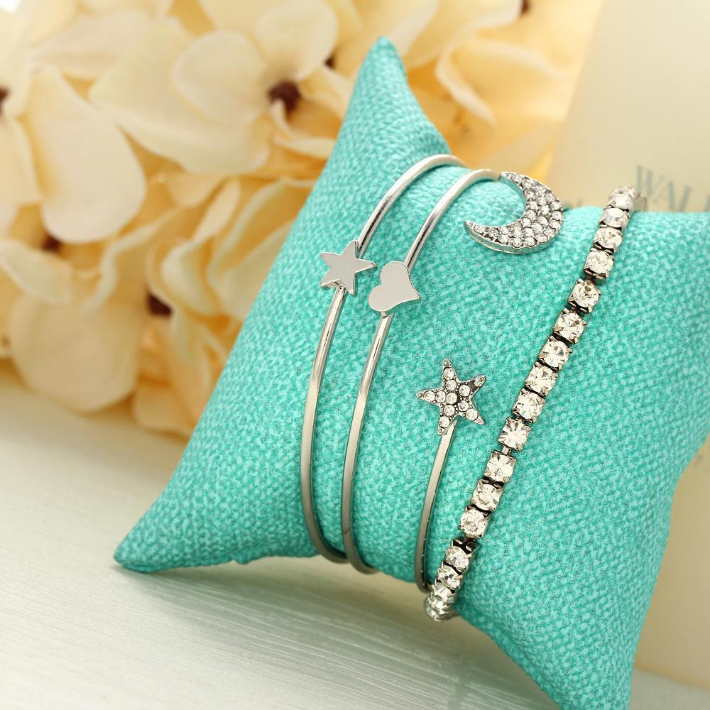 4 Piece Celestial Bangle Set With Luxe Crystals Silvertone Bracelet ITALY Design