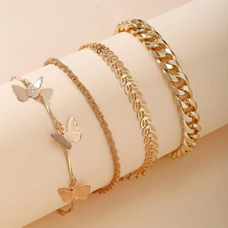 4 Piece Chain and Butterfly Bracelet Set Goldtone Bracelet ITALY Design
