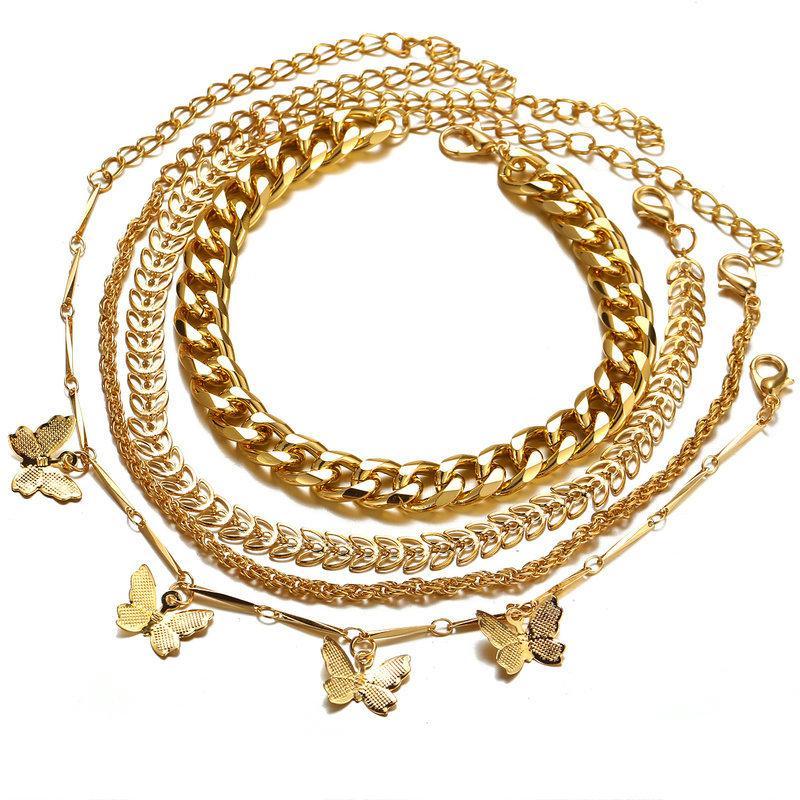 4 Piece Chain and Butterfly Bracelet Set Goldtone Bracelet ITALY Design