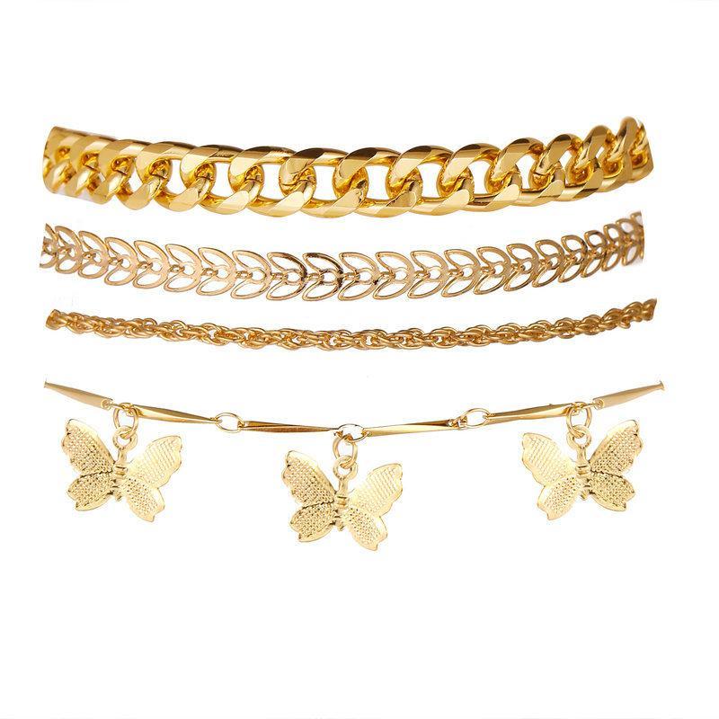 4 Piece Chain and Butterfly Bracelet Set Goldtone Bracelet ITALY Design
