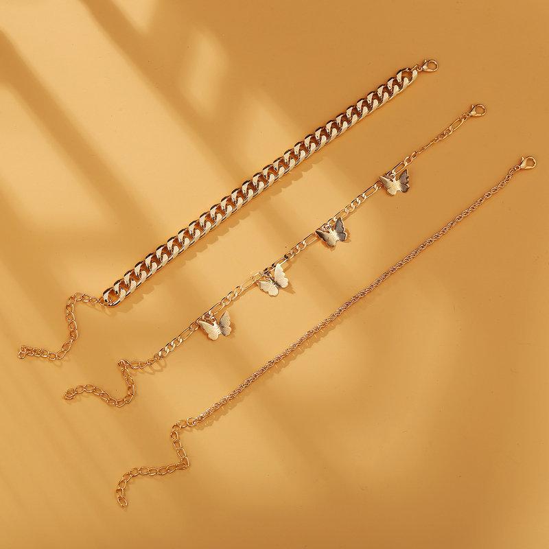 3 Piece Chain and Butterfly Bracelet Set Goldtone Bracelet ITALY Design