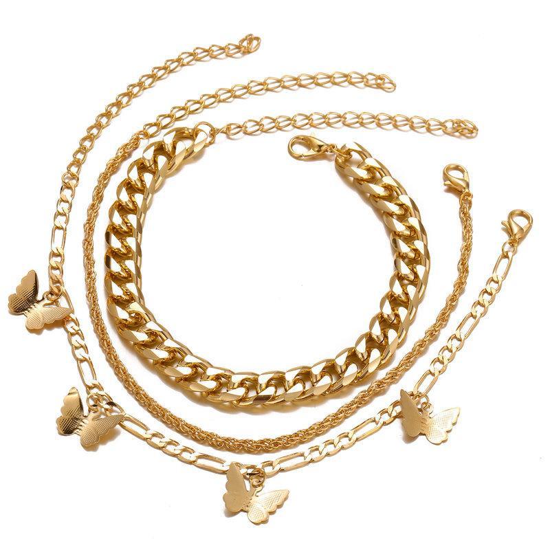 3 Piece Chain and Butterfly Bracelet Set Goldtone Bracelet ITALY Design