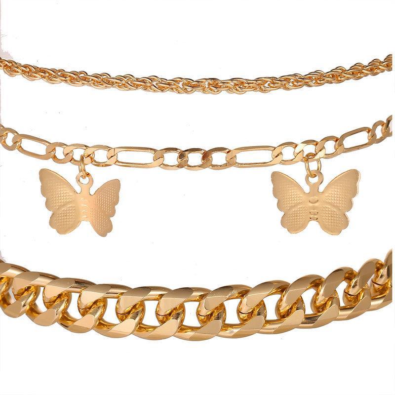 3 Piece Chain and Butterfly Bracelet Set Goldtone Bracelet ITALY Design
