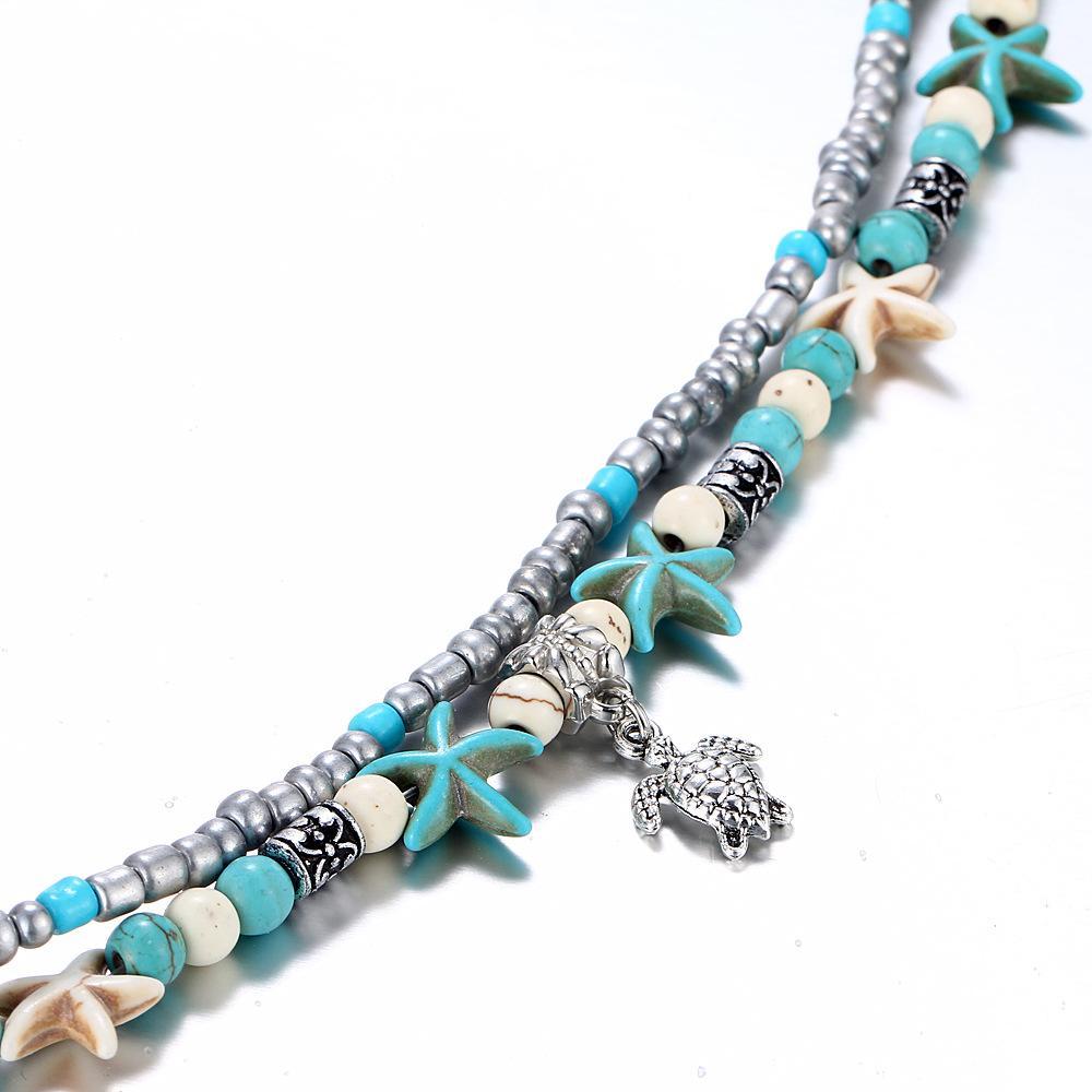 Tuquoise Turtle Bohemian Silvertone Ankle ITALY Design