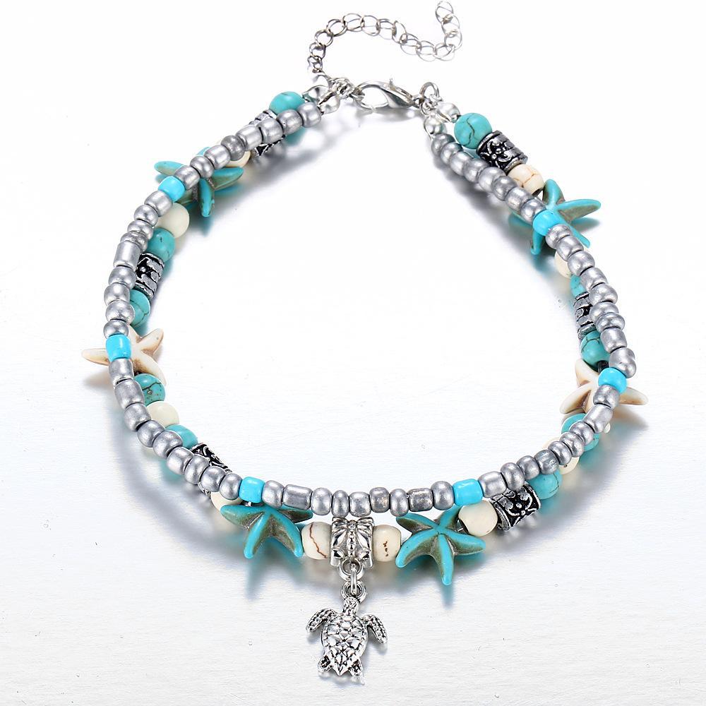 Tuquoise Turtle Bohemian Silvertone Ankle ITALY Design