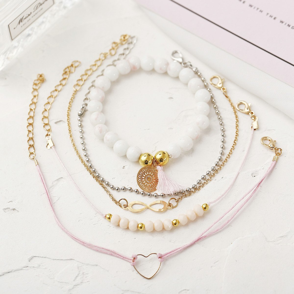 5 Piece Infinity Bracelet Set Goldtone Bracelet ITALY Design