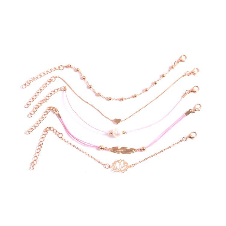 5 Piece Pink Pearl Bracelet Set Goldtone Bracelet ITALY Design