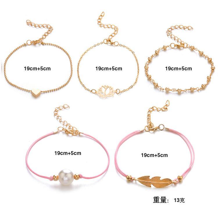 5 Piece Pink Pearl Bracelet Set Goldtone Bracelet ITALY Design