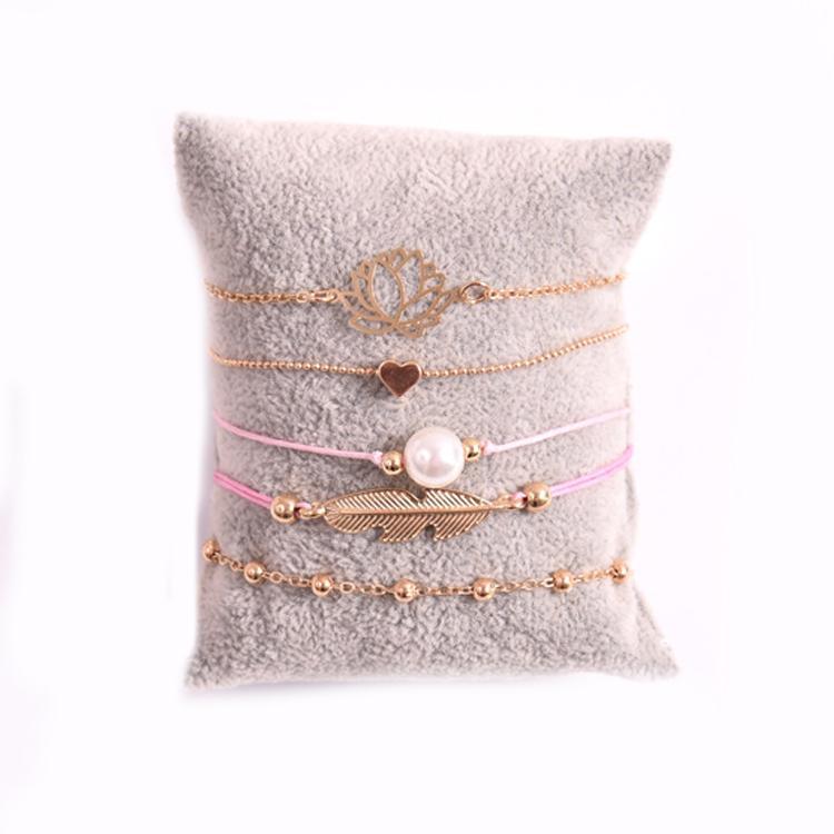 5 Piece Pink Pearl Bracelet Set Goldtone Bracelet ITALY Design