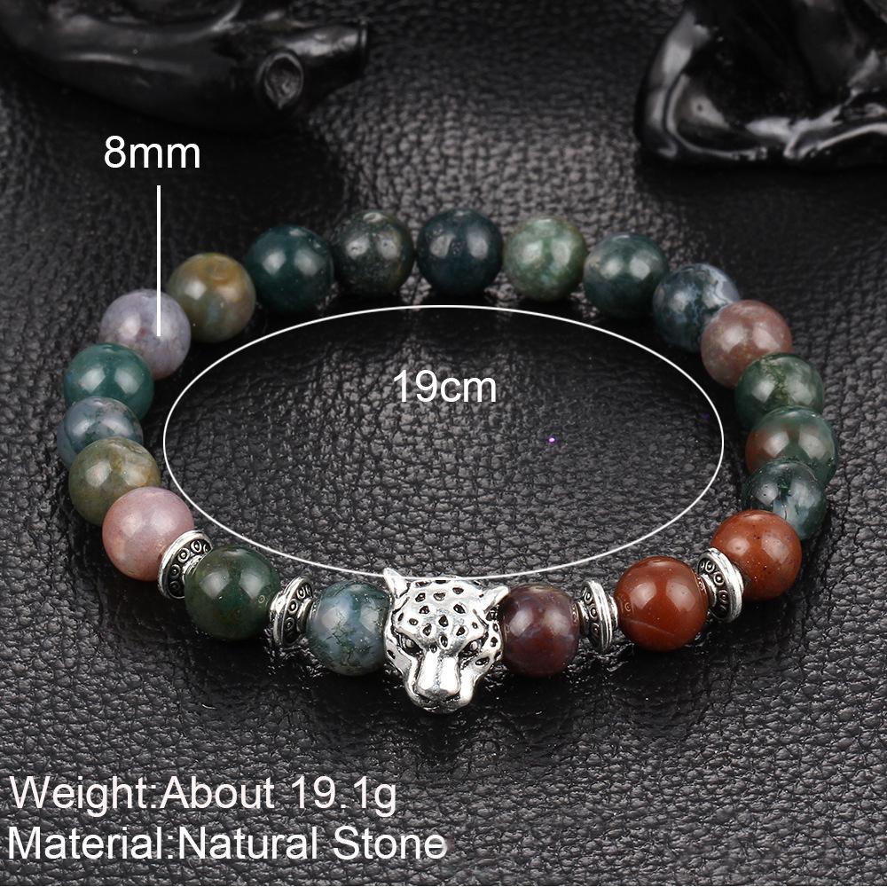 Jaguar Natural Stone Stretch Silvertone Bracelet ITALY Design