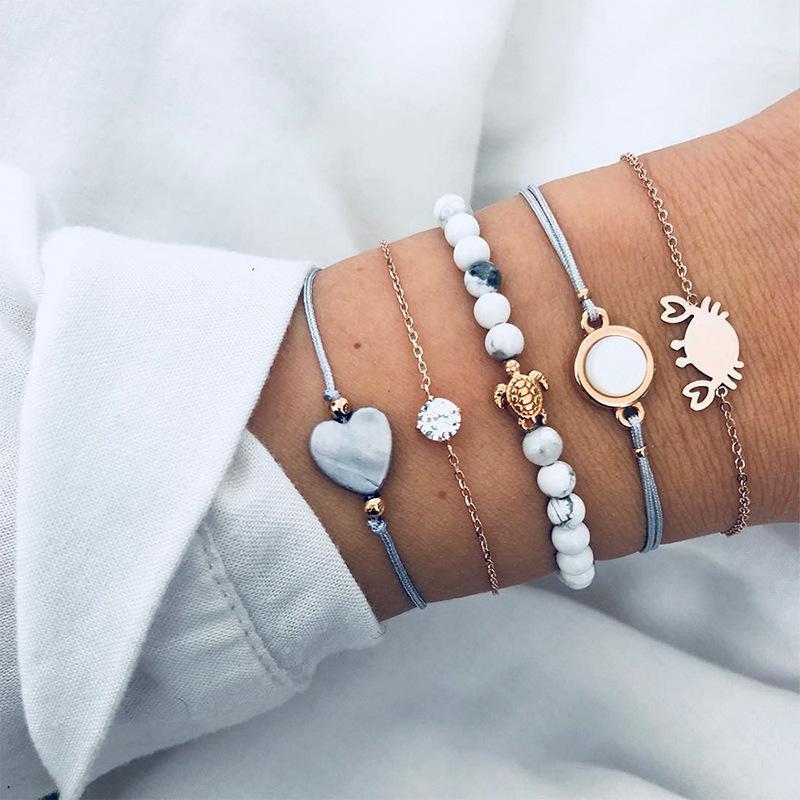 5 Piece Blue Turtle Bracelet Set With Luxe Crystals Silvertone Bracelet ITALY Design