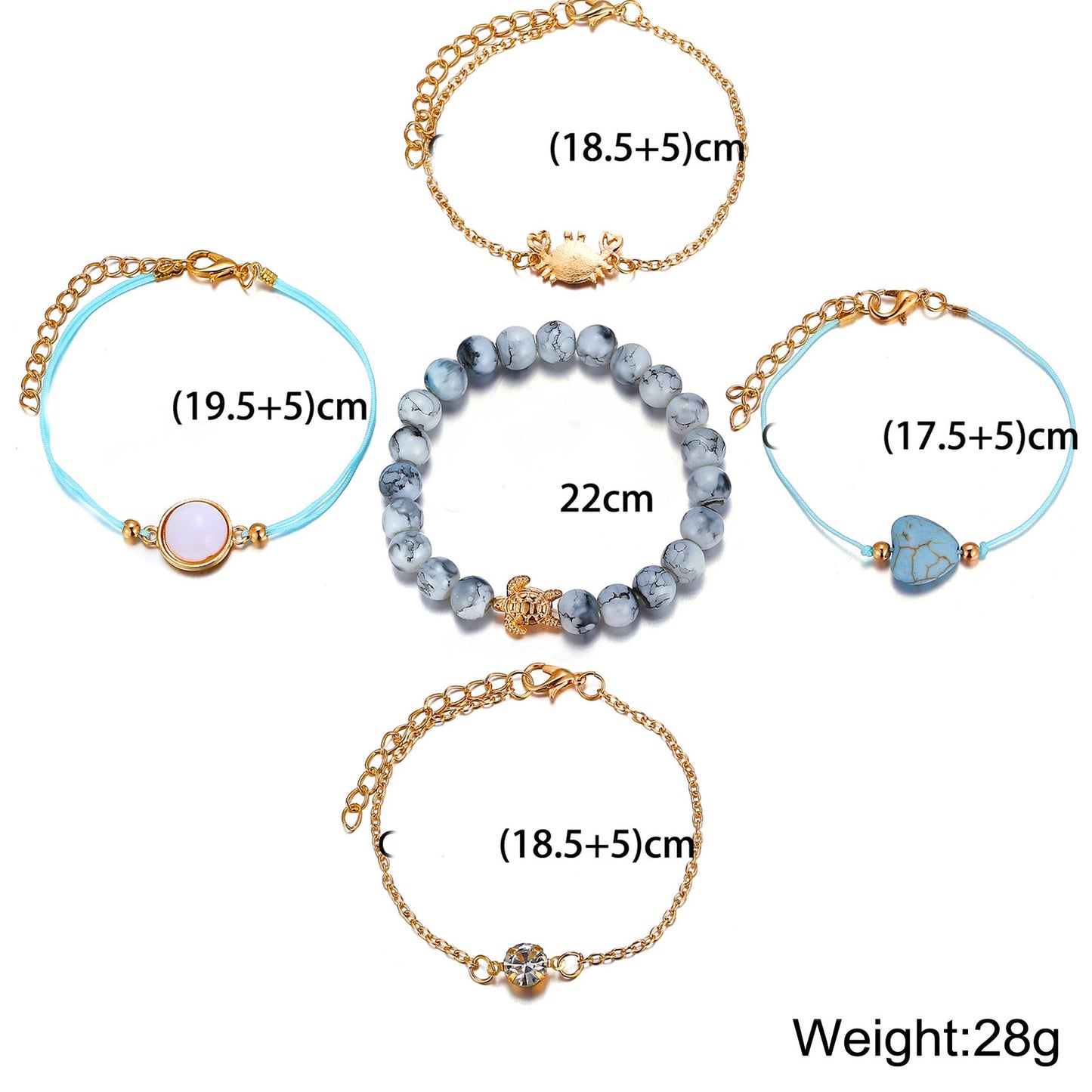 5 Piece Blue Turtle Bracelet Set With Crystals Silvertone Bracelet in Silvertone