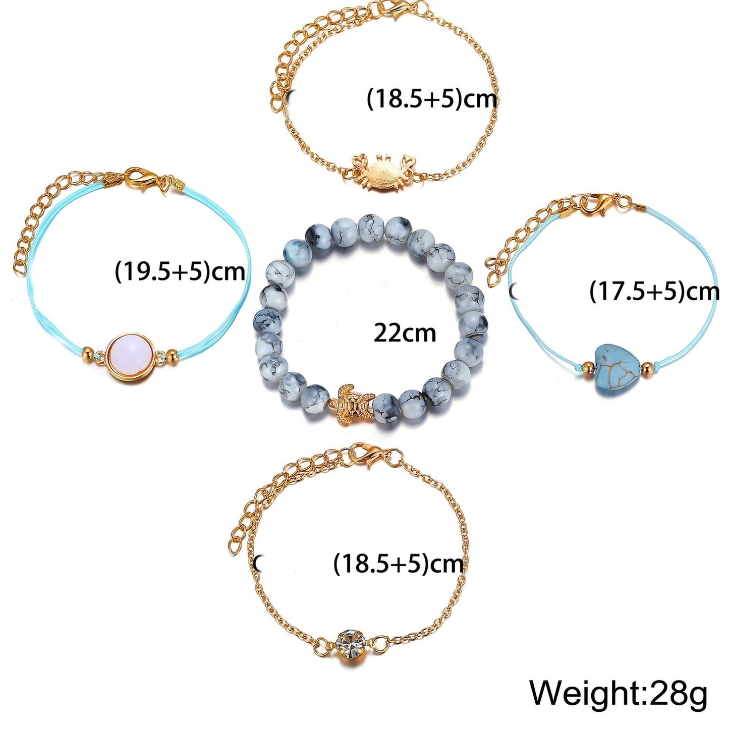 5 Piece Blue Turtle Bracelet Set With Luxe Crystals Silvertone Bracelet ITALY Design