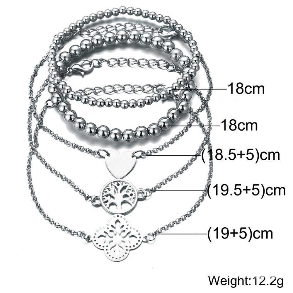 5 Piece Blue Bohemian Tree of Life Bracelet Set Silvertone Bracelet ITALY Design