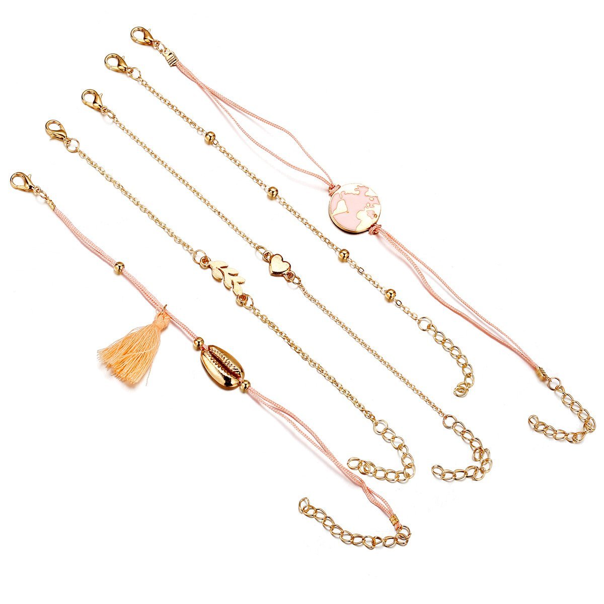 5 Piece Pink Global Tassell Bracelet Set Rosegoldtone Bracelet ITALY Design