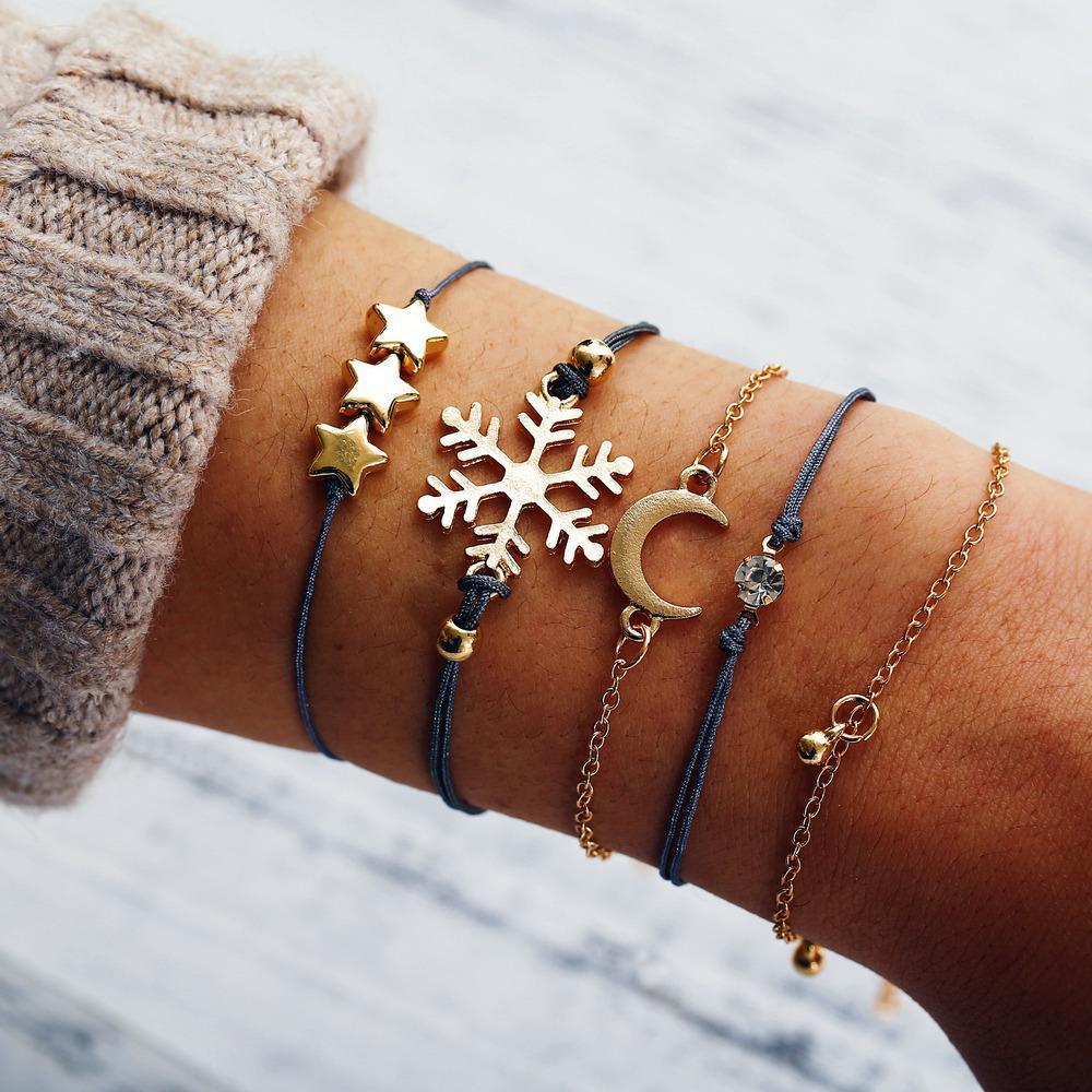 5 Piece Blue Winter Bracelet Set With Luxe Crystals Silvertone Bracelet ITALY Design