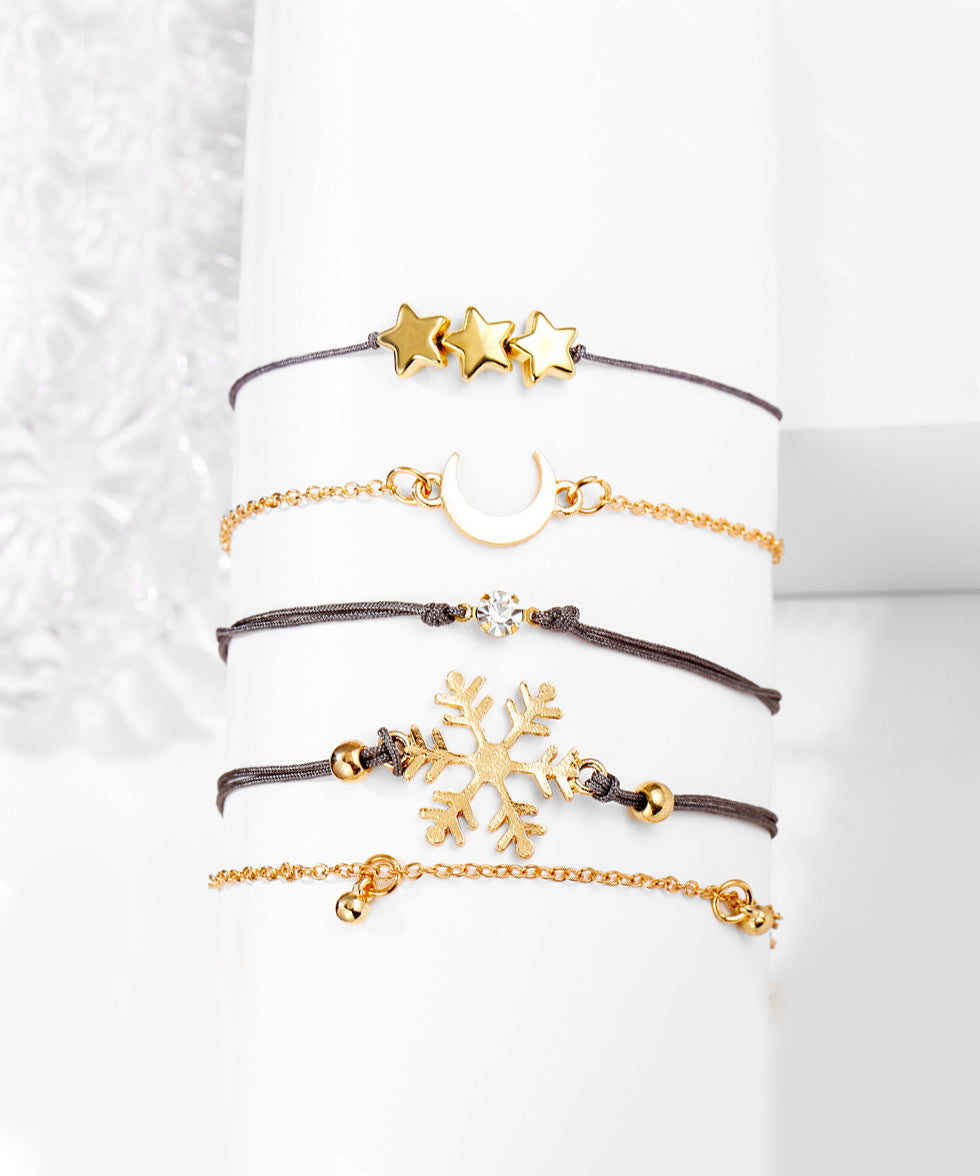 5 Piece Blue Winter Bracelet Set With Crystals Silvertone Bracelet in Silvertone