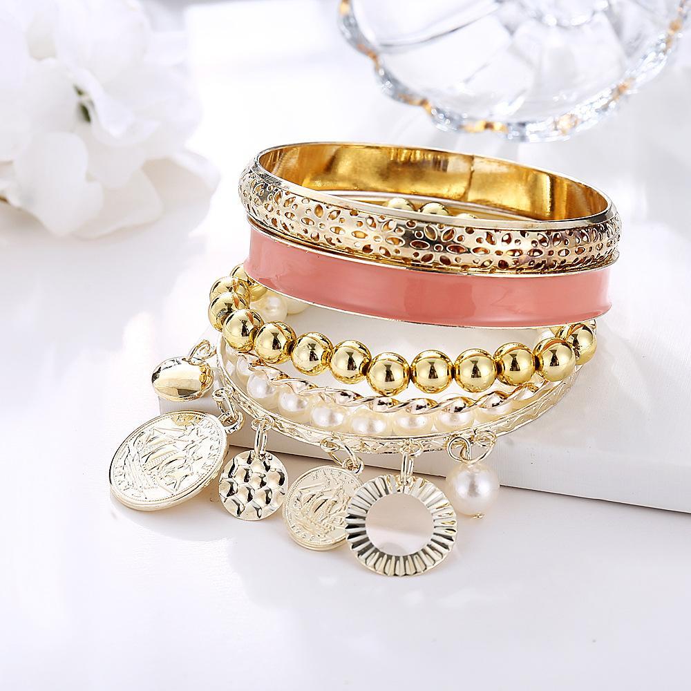 4 Piece Coral Bracelet Set Goldtone Bracelet ITALY Design