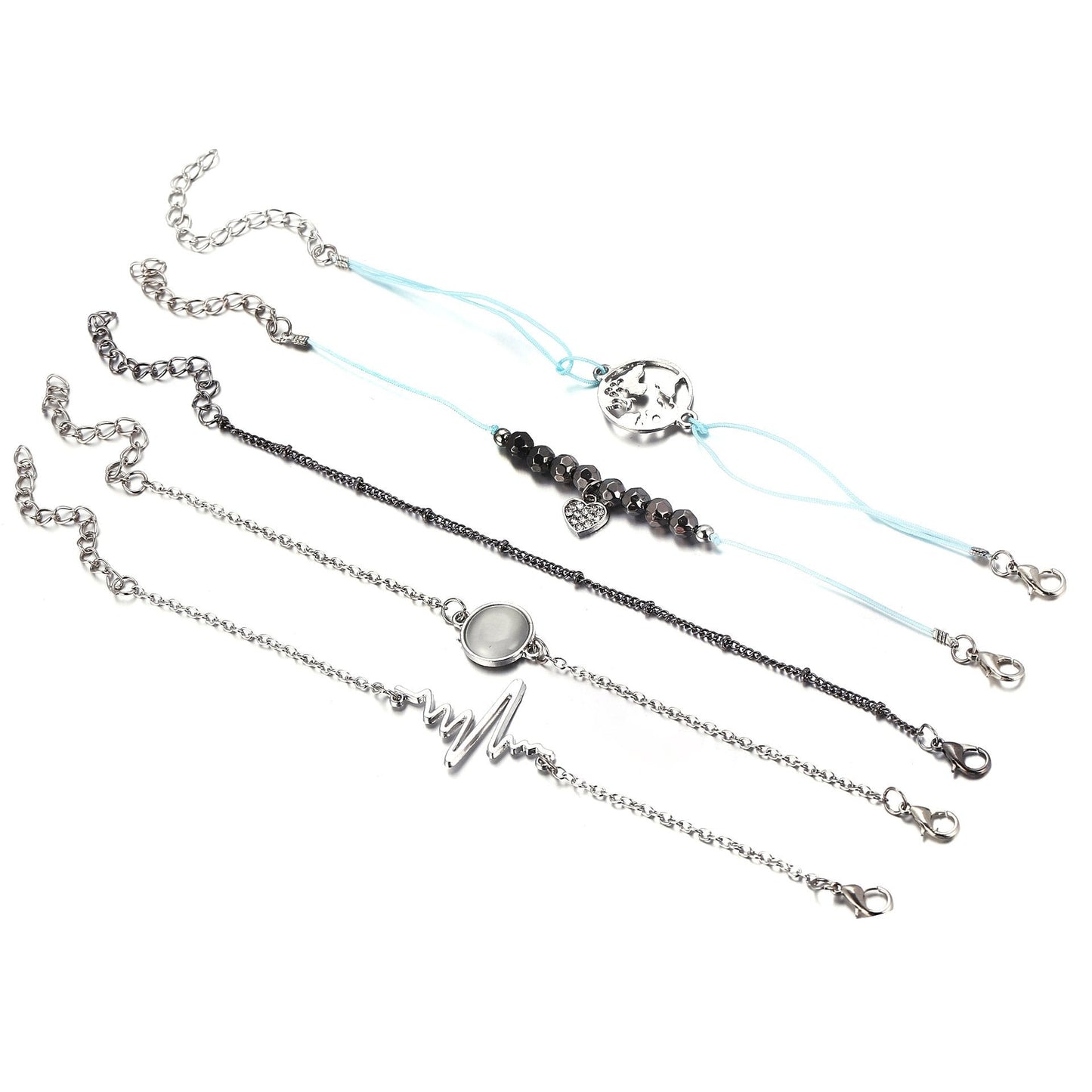 5 Piece Heartbeat Bracelet Set Silvertone Bracelet ITALY Design