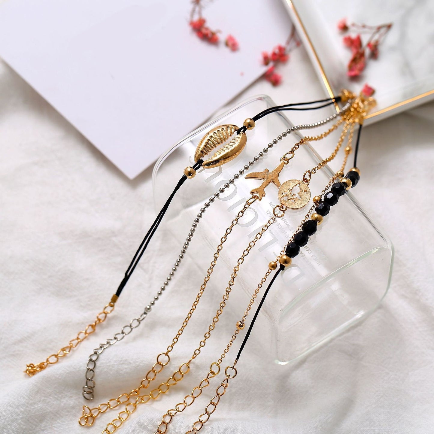 6 Piece Around the World Bracelet Set Goldtone Bracelet ITALY Design