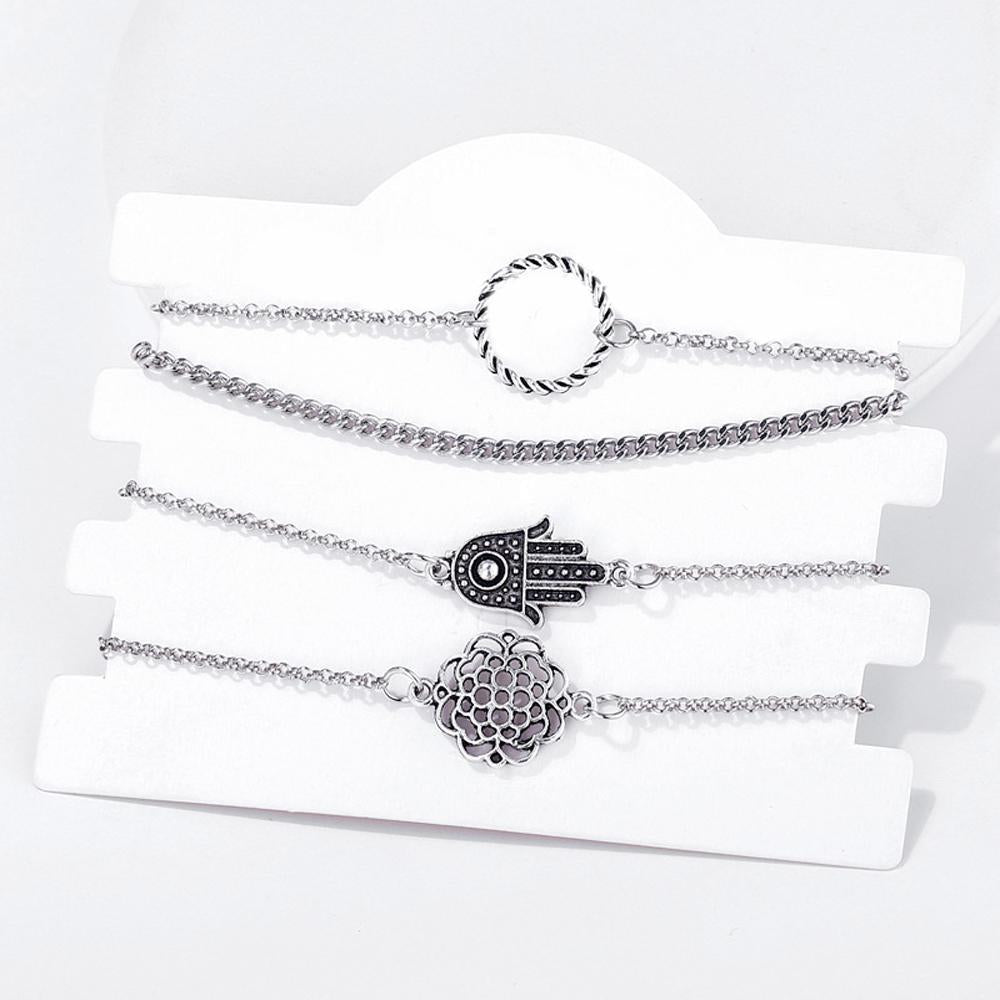 4 Piece Hamsa Set Silvertone Bracelet in Silvertone ITALY Design